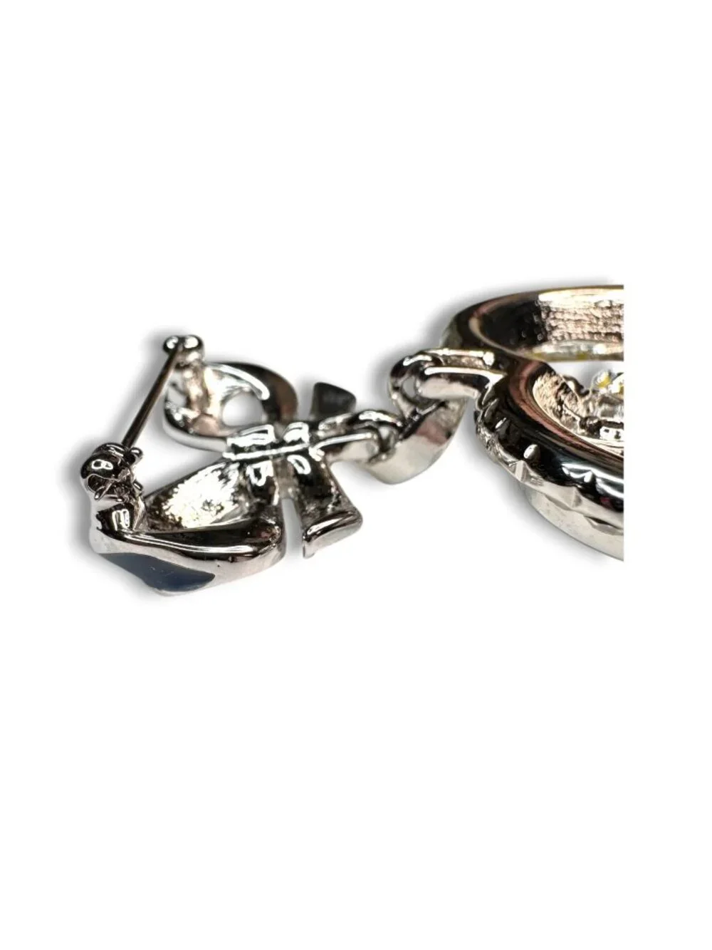 HSM Enamel Rhinestone Heart Bow Brooch 1992 Dangle Floral